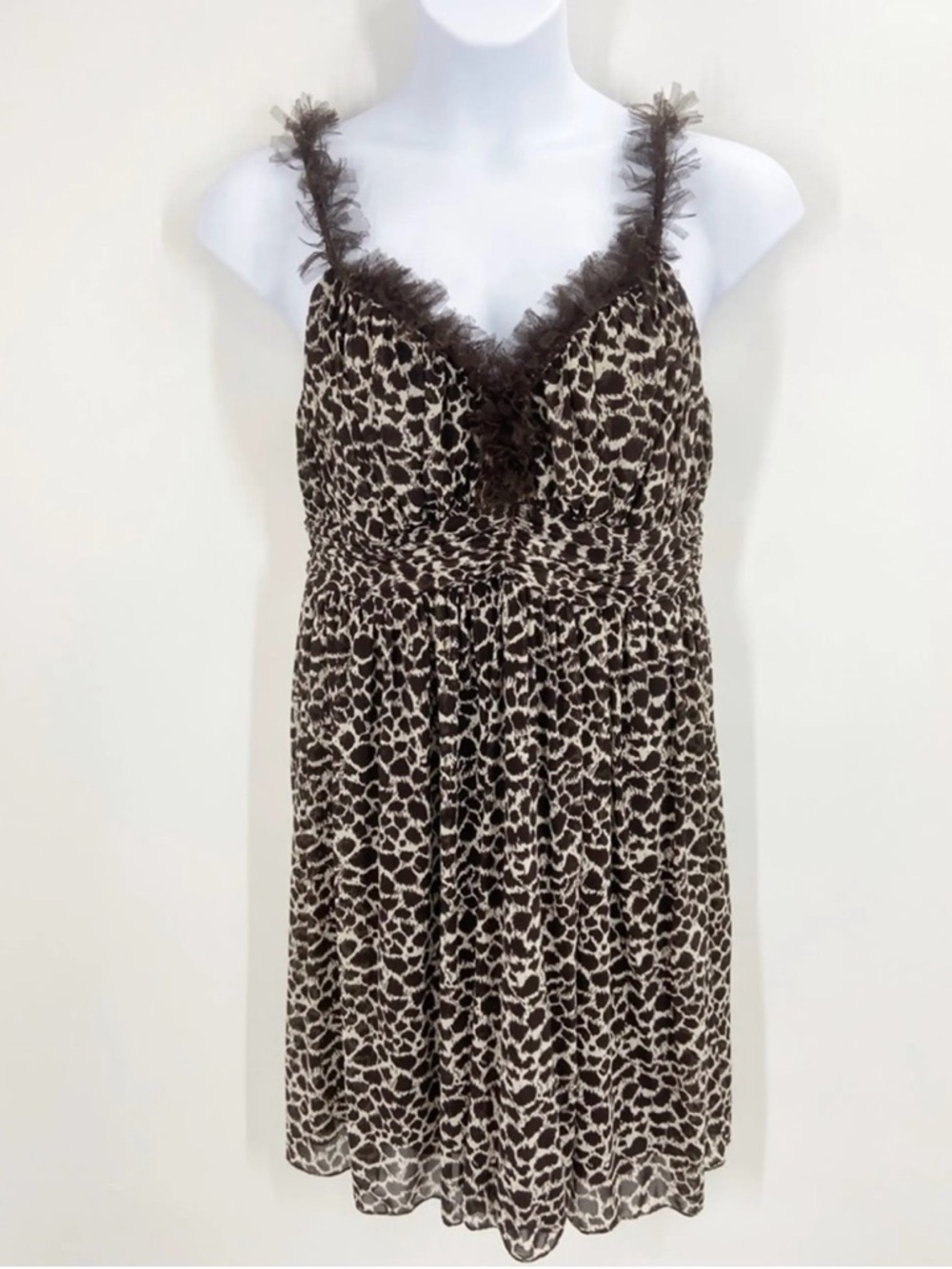 Lane Bryant Black and Cream Leopard-Print Lace-Trim Chemise